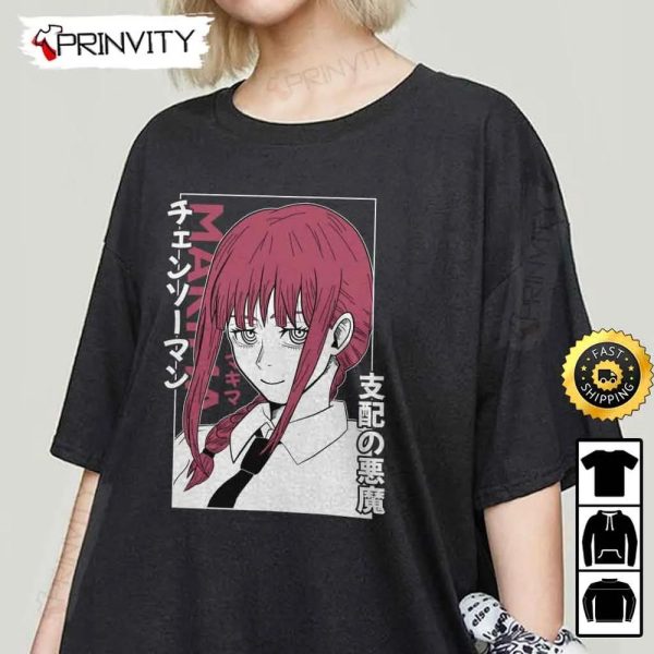 Makima Chainsaw Man Anime T-Shirt, Chainsaw Man Power, Japanese Manga, Fujimoto Tatsuki, Unisex Hoodie, Sweatshirt, Long Sleeve, Tank Top – Prinvity