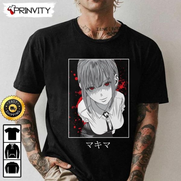 Makima Chainsaw Man T-Shirt, Chainsaw Man Anime & Power, Japanese Manga, Fujimoto Tatsuki, Unisex Hoodie, Sweatshirt, Long Sleeve, Tank Top – Prinvity