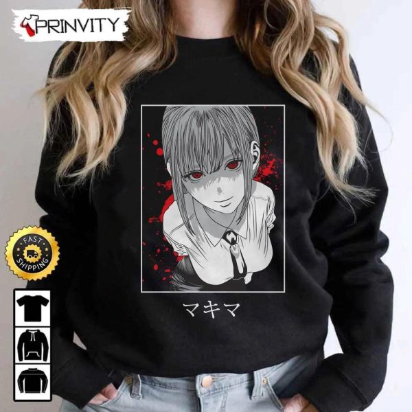 Makima Chainsaw Man T-Shirt, Chainsaw Man Anime & Power, Japanese Manga, Fujimoto Tatsuki, Unisex Hoodie, Sweatshirt, Long Sleeve, Tank Top – Prinvity