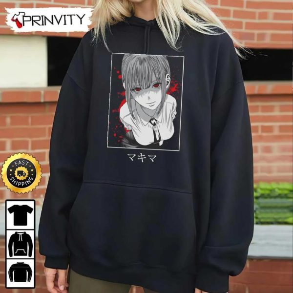 Makima Chainsaw Man T-Shirt, Chainsaw Man Anime & Power, Japanese Manga, Fujimoto Tatsuki, Unisex Hoodie, Sweatshirt, Long Sleeve, Tank Top – Prinvity