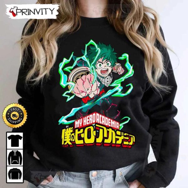 My Hero Academia Manga Izuku Midoriya T-Shirt, Hero Academia Anime Manga Series, Deku, Bakugou, Uraraka, All Might, Unisex Hoodie, Sweatshirt, Long Sleeve – Prinvity