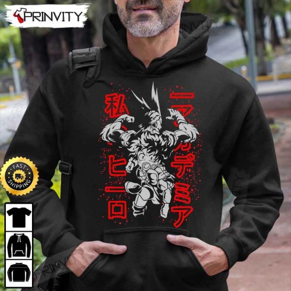 My Hero Academia Manga Izuku Midoriya T-Shirt, Hero Academia Anime Manga Series, Deku, Bakugou, Uraraka, All Might, Unisex Hoodie, Sweatshirt, Long Sleeve – Prinvity