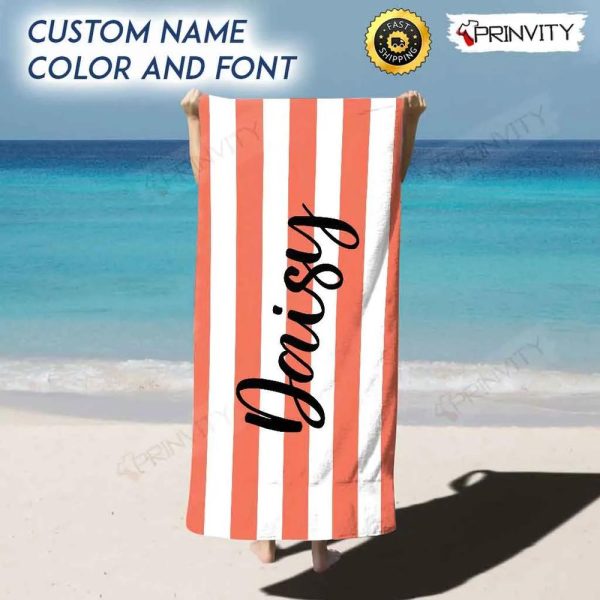 Personalized Beach Towel, Size 30″x60″-36″x72″, Custom Name Background And Font, Best Beach Towel For Quick Drying And Comfort – Prinvity