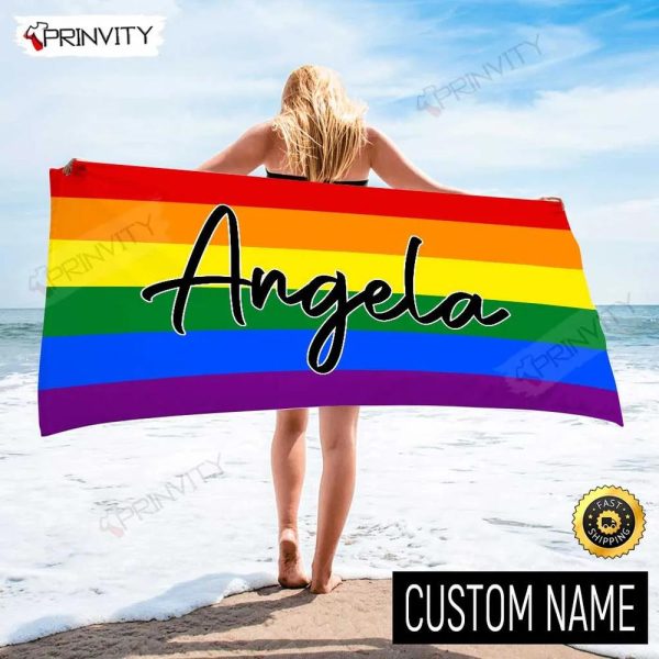 Personalized LGBT Beach Towel, Size 30″x60″-36″x72″, Custom Name Background And Font, Best Beach Towel For Quick Drying And Comfort – Prinvity