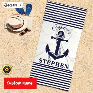 Personalized Captain Beach Towel Custom Name Background And Font Best Beach Towel For Quick Drying And Comfort Prinvity HD30274 2