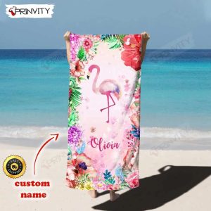 Personalized Flamingo Beach Towel Custom Name Background And Font Best Beach Towel For Quick Drying And Comfort Prinvity HD54923 2