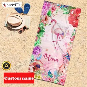 Personalized Flamingo Beach Towel Custom Name Background And Font Best Beach Towel For Quick Drying And Comfort Prinvity HD54923 3