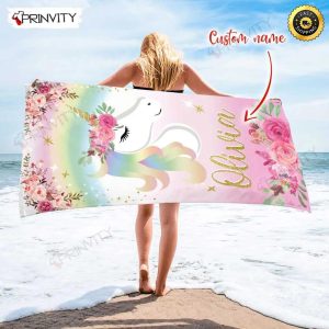 Personalized Unicorn Beach Towel Custom Name Background And Font Best Beach Towel For Quick Drying And Comfort Prinvity HD56320 1