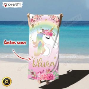 Personalized Unicorn Beach Towel Custom Name Background And Font Best Beach Towel For Quick Drying And Comfort Prinvity HD56320 2