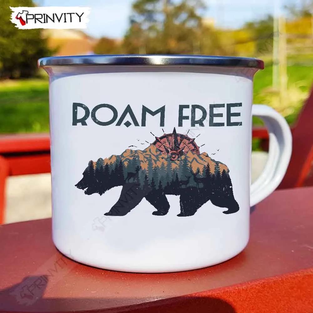 Roam Free Bear Camping 12oz Camping Mug, Rv Park, Campsite, Gifts For Camping Lover - Prinvity