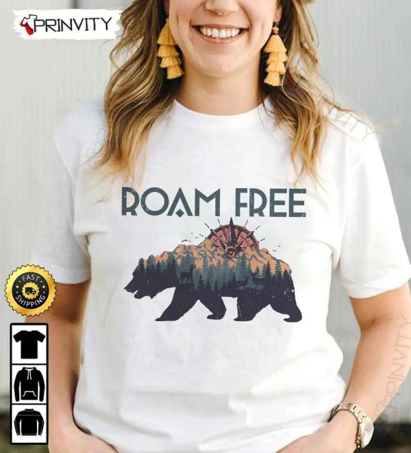 Roam Free Bear Camping T-Shirt, Rv Park, Campsite, Gifts For Camping Lover, Unisex Hoodie, Sweatshirt, Long Sleeve – Prinvity