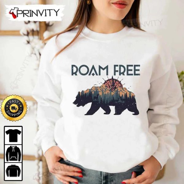 Roam Free Bear Camping T-Shirt, Rv Park, Campsite, Gifts For Camping Lover, Unisex Hoodie, Sweatshirt, Long Sleeve – Prinvity