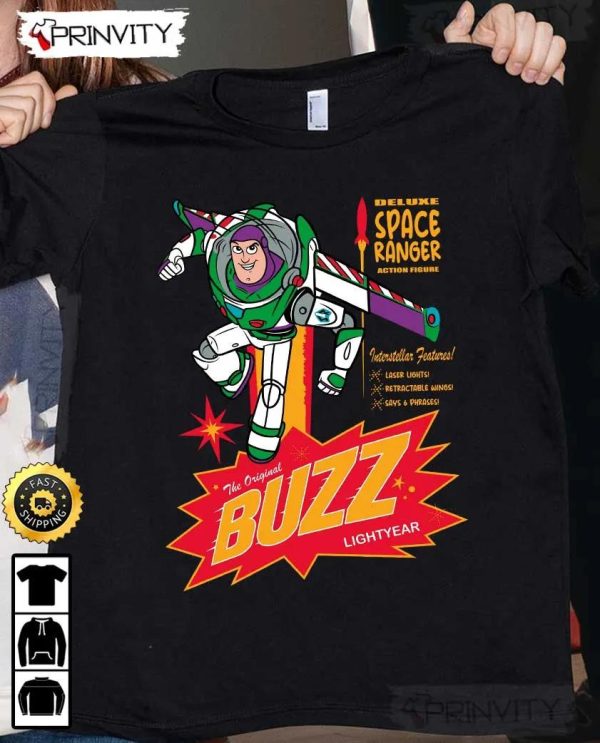 The Original Buzz Lightyear T-Shirt, Deluxe Space Ranger, Disney Pixar, Toy Story, Unisex Hoodie, Sweatshirt, Long Sleeve – Prinvity