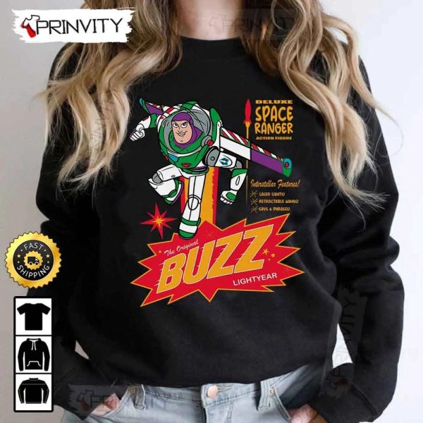 The Original Buzz Lightyear T-Shirt, Deluxe Space Ranger, Disney Pixar, Toy Story, Unisex Hoodie, Sweatshirt, Long Sleeve – Prinvity