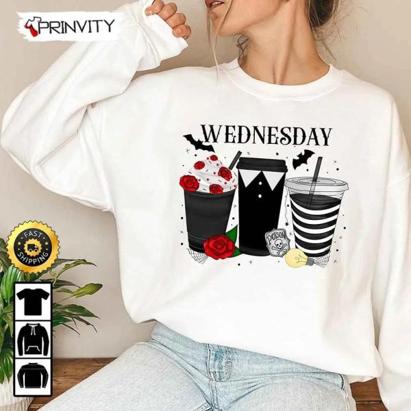 Wednesday Addams Coffee Trending Sweatshirt, Unisex Hoodie, T-Shirt, Long Sleeve, Tank Top – Prinvity
