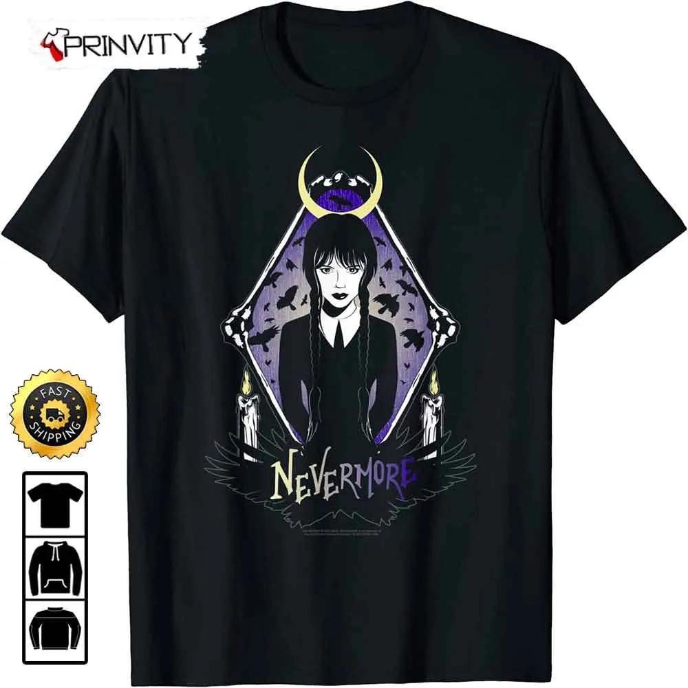 Wednesday Addams Nevermore Raven Mirror T-Shirt, Unisex Hoodie, Sweatshirt, Long Sleeve, Tank Top - Prinvity