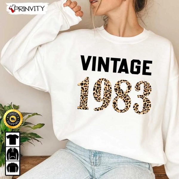 1983 Leopard Birthday T-Shirt, Vintage 40th Shirt, 40th Birthday Gift, Vintage Birthday Gift, Gift For Mom, Gift For Dad, Birthday Gift 2023, Unisex Hoodie, Sweatshirt, Long Sleeve – Prinvity