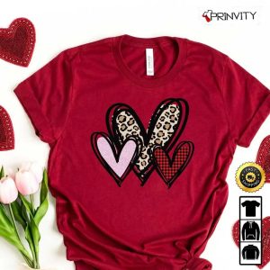 3 Doodle Leopard Heart Valentines Day T-Shirt, Valentines Gifts Ideas, Best Valentines Gifts For 2023, Unique Valentines Gifts, Unisex Hoodie, Sweatshirt, Long Sleeve – Prinvity