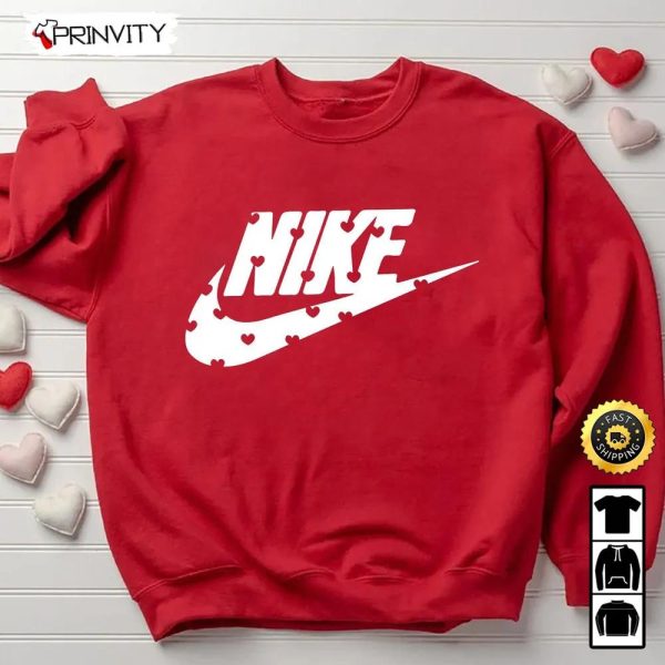 Nike Valentines Swoosh T-Shirt, N1Ke Heart Valentine’s Day Shirt, Happy Valentine’s Day Sweatshirt, Cute Valentines Day Shirt, Gift For Valentines, Unisex Hoodie, Sweatshirt, Long Sleeve – Prinvity