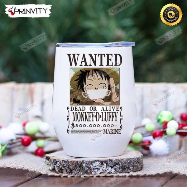 Wanted Dead Or Alive Monkey D. Luffy One Piece Anime 12oz Wine Tumbler, The King Of The Pirates, One Piece Manga, Best Gifts For One Piece Fan, Sanji, Nico Robin, Yamato, Zoro – Prinvity