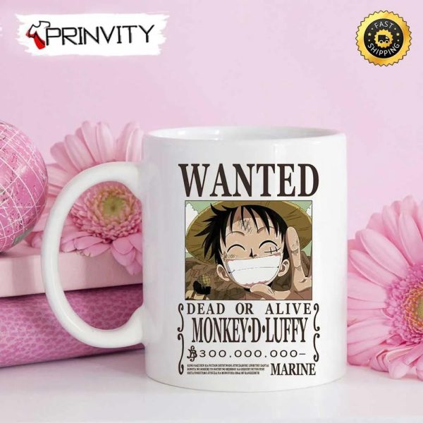 Wanted Dead Or Alive Monkey D. Luffy One Piece Anime Mug, Size 11oz & 15oz, The King Of The Pirates, One Piece Manga, Best Gifts For One Piece Fan, Sanji, Nico Robin, Yamato, Zoro – Prinvity