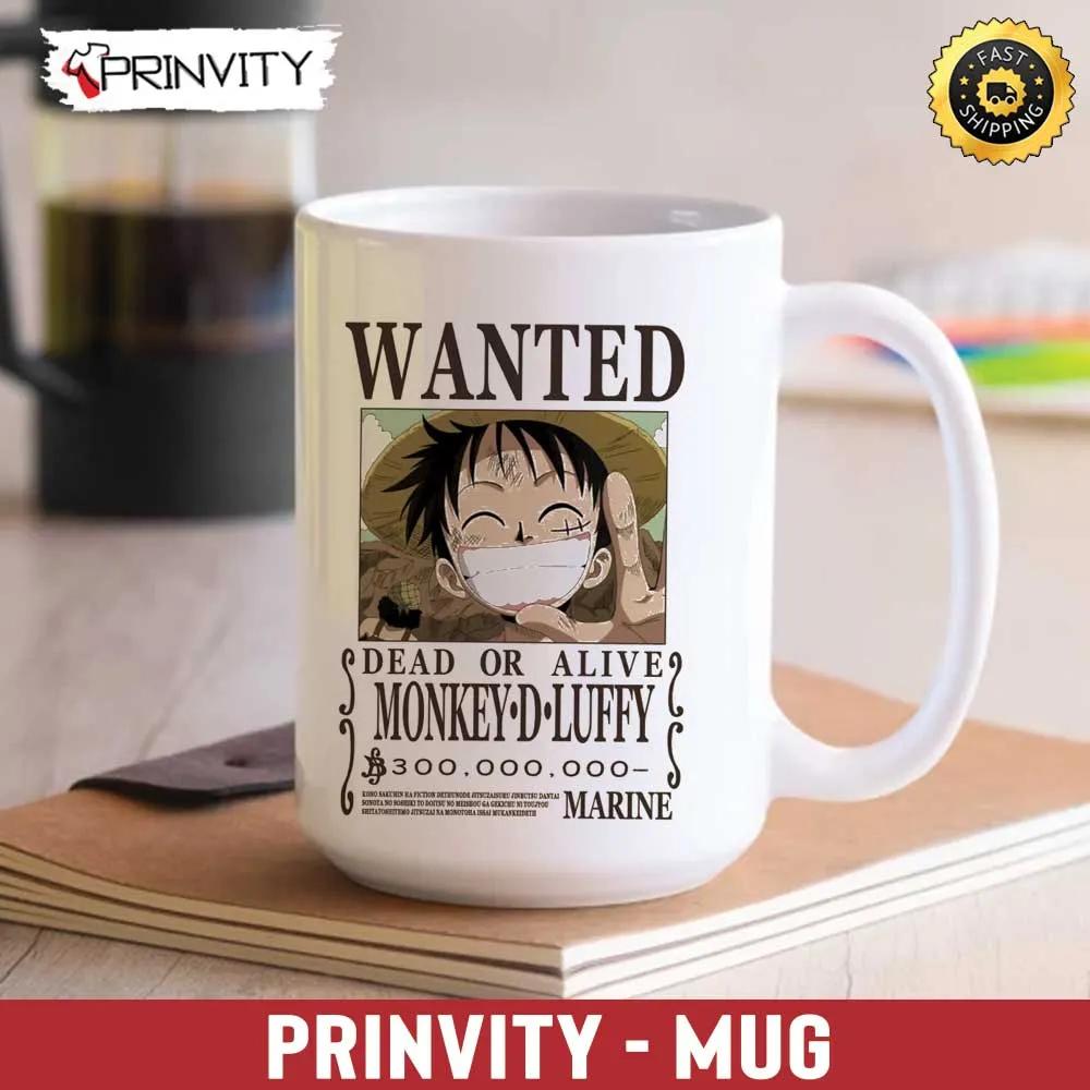 Wanted Dead Or Alive Monkey D. Luffy One Piece Anime Mug, Size 11oz & 15oz, The King Of The Pirates, One Piece Manga, Best Gifts For One Piece Fan, Sanji, Nico Robin, Yamato, Zoro - Prinvity