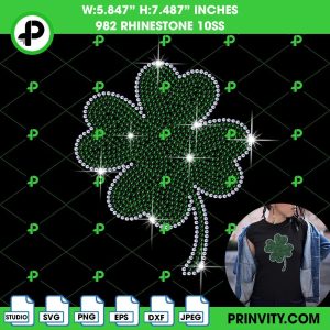 Clover St. Patrick’s Day Bling T-Shirt Rhinestone 10ss Template Digital, Saint Patrick’s Day, Irish, Download File SVG, PNG, EPS, DXF, Silhouette Studio – Prinvity