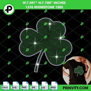 St. Patrick’s Day Clover Bling T-Shirt Rhinestone 10ss Template Digital, Saint Patrick’s Day, Irish, Download File SVG, PNG, EPS, DXF, Silhouette Studio – Prinvity