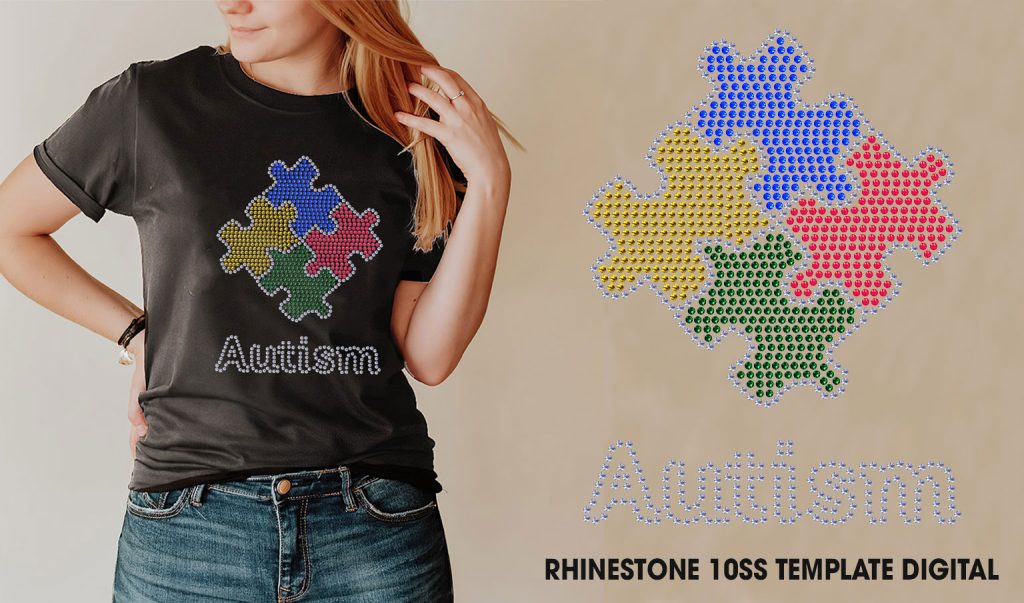 Autism Svg Rhinestone 10ss Template Digital, World Autism Awareness Day Svg Bling Tee, Download File SVG, PNG, EPS, DXF, Cricut Silhouette – Prinvity