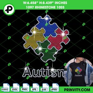 Autism Heart Svg Rhinestone 10ss Template Digital, Autism Day Svg Bling Tee, Download File SVG, PNG, EPS, DXF, Cricut Silhouette – Prinvity