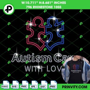 Autism Care With Love Svg Rhinestone 10ss Template Digital, Autism Day Svg Bling Tee, Download File SVG, PNG, EPS, DXF, Cricut Silhouette – Prinvity