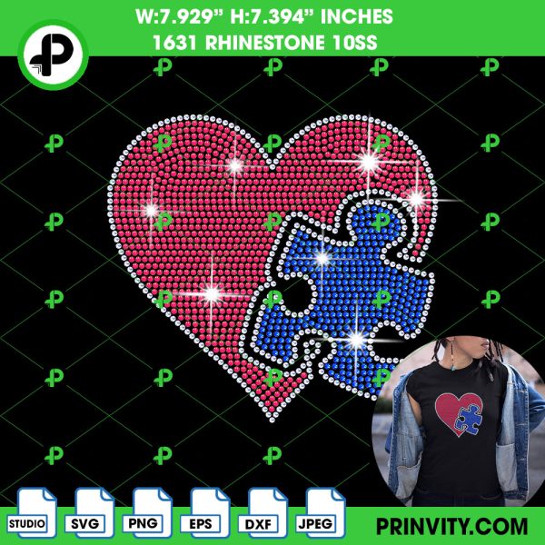 Autism Heart Svg Rhinestone 10ss Template Digital, Autism Day Svg Bling Tee, Download File SVG, PNG, EPS, DXF, Cricut Silhouette – Prinvity