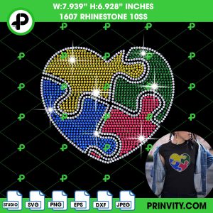 Autism Heart Svg Rhinestone 10ss Template Digital, Autism Day Svg Bling Tee, Download File SVG, PNG, EPS, DXF, Cricut Silhouette – Prinvity