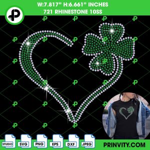 Four leaves Clover Heart Svg Rhinestone 10ss Template Digital, St. Patrick’s Day Svg Bling Tee, Download File SVG, PNG, EPS, DXF, Cricut Silhouette – Prinvity