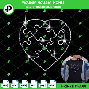 Heart Autism Svg Rhinestone 10ss Template Digital, World Autism Awareness Day Svg Bling Tee, Download File SVG, PNG, EPS, DXF, Cricut Silhouette – Prinvity