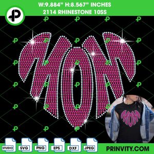 Heart Mom SVG Rhinestone 10ss Template Digital, Happy Mother's Day, My Mom, Download File SVG, PNG, EPS, DXF, Cricut Silhouette – Prinvity