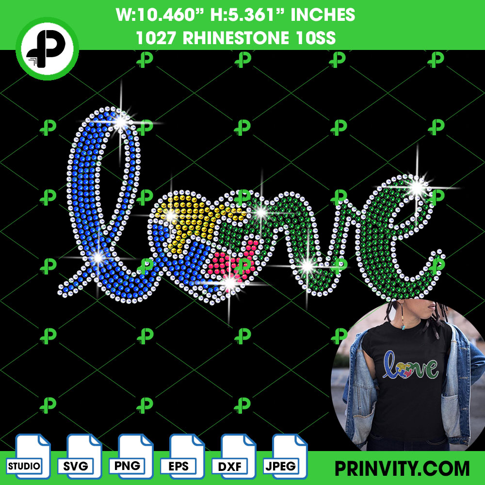 Autism Love Svg Rhinestone 10ss Template Digital, Autism Day Svg Bling Tee, Download File SVG, PNG, EPS, DXF, Cricut Silhouette – Prinvity