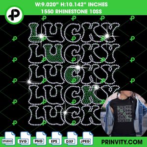 Lucky St. Patrick’s Day SVG Rhinestone 10ss Template Digital, St. Patrick’s Day Svg Bling Tee, Download File SVG, PNG, EPS, DXF, Cricut Silhouette – Prinvity